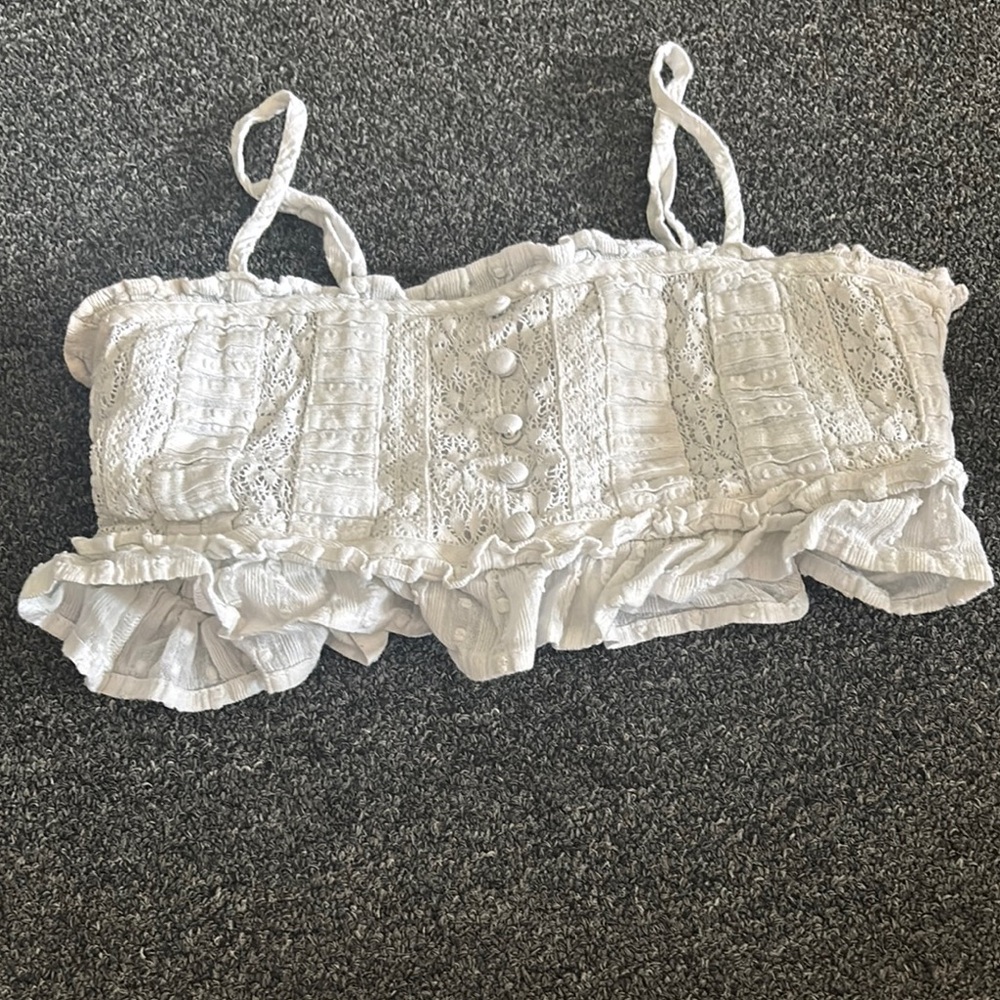 American Eagle Outfitters White Lace Crop Top